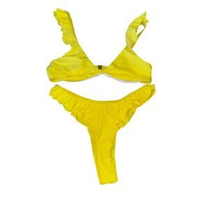 Yellow Ruffle Two-Piece Bikini Set Size Large Swimwear Beach Pool‎ Sexy Cute Y2K